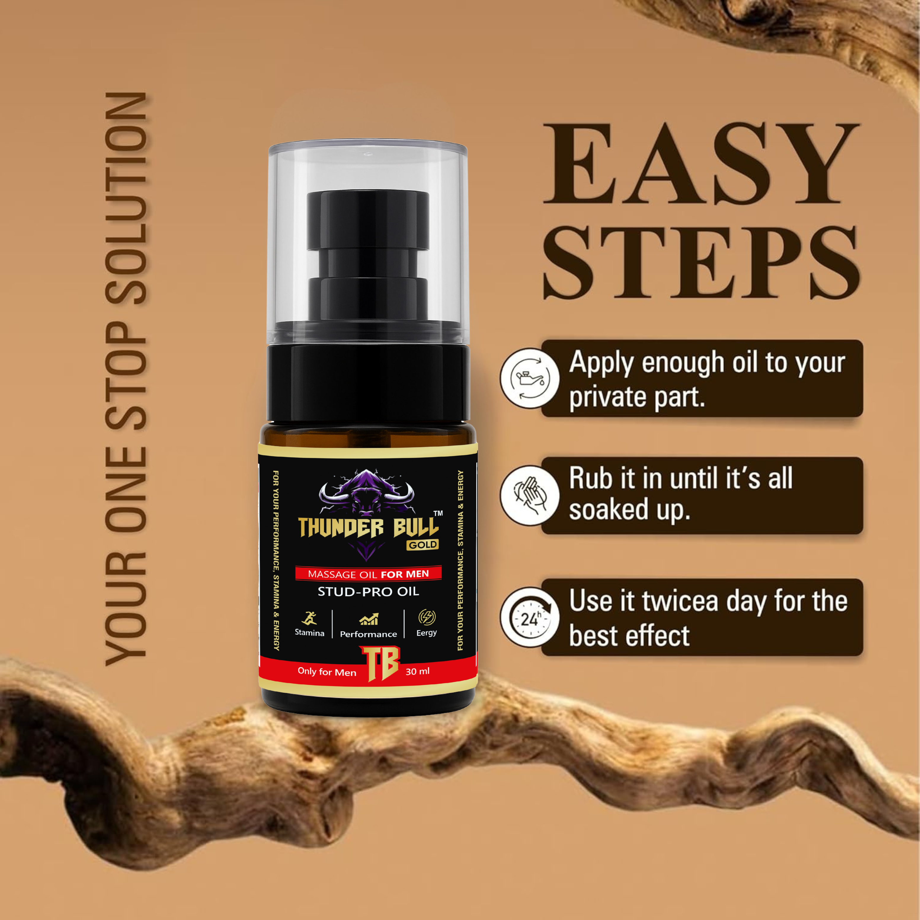 Thunder Bull Gold Massage Oil for Men | Stud-Pro Oil | Stamina & Performance Booster | 30ml | Buy 1 Get 1 Free