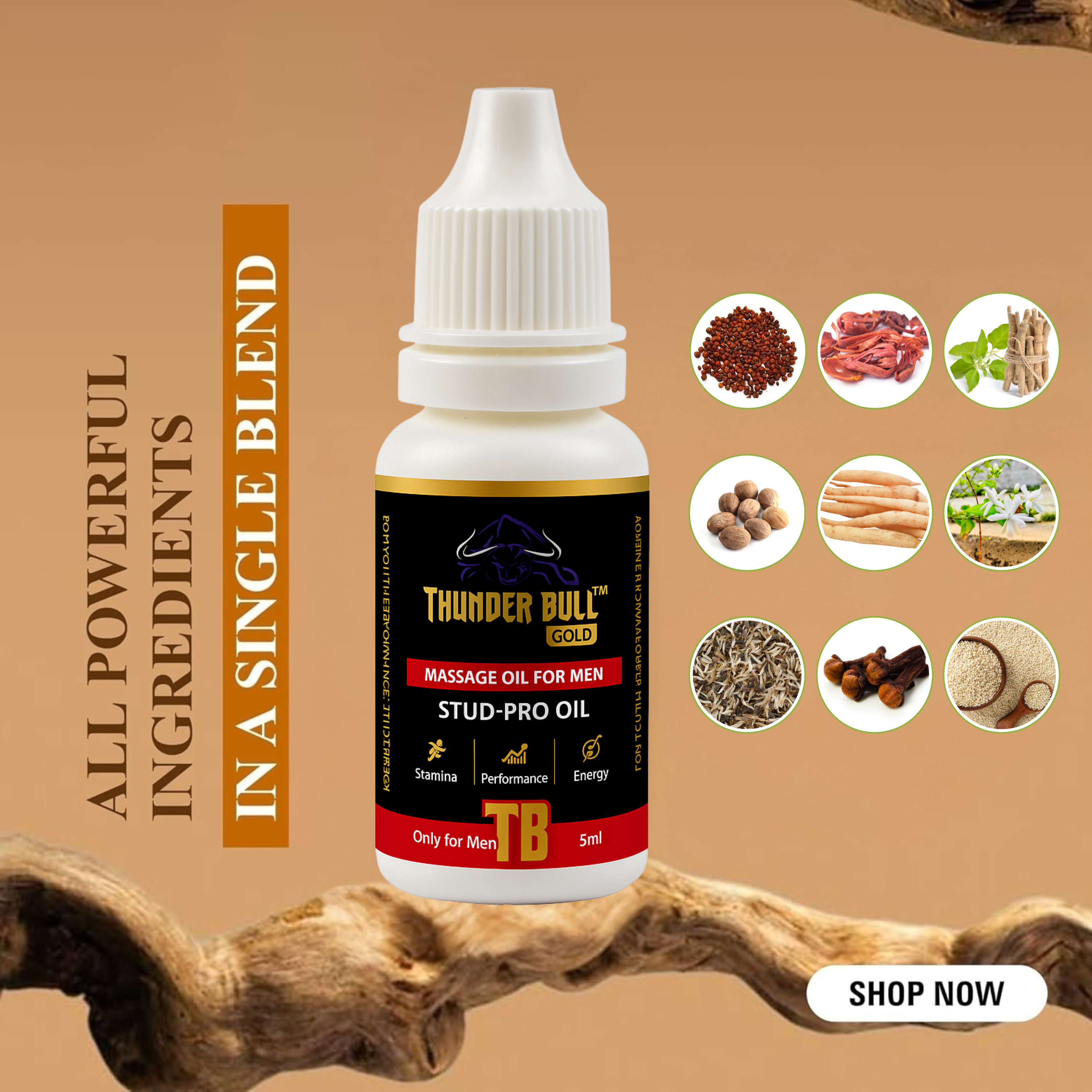 Thunder Bull Trial Pack | Stud-Pro Capsules (30 Caps) + Stud-Pro Massage Oil (10ml) Combo | Ultimate Men's Wellness Kit