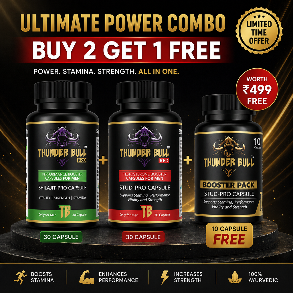 Thunder Bull Power Combo | Pro + Red Capsules + FREE Booster Pack | Stamina, Strength & Performance Support