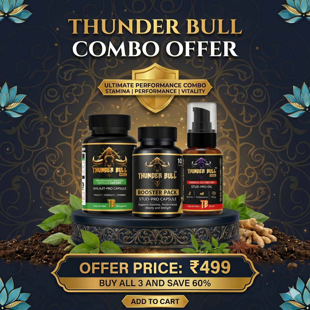 Thunder Bull Ultimate Performance Megacombo – Shilajit-Pro Capsules, Stud-Pro Capsules & Stud-Pro Oil (Save 60%)