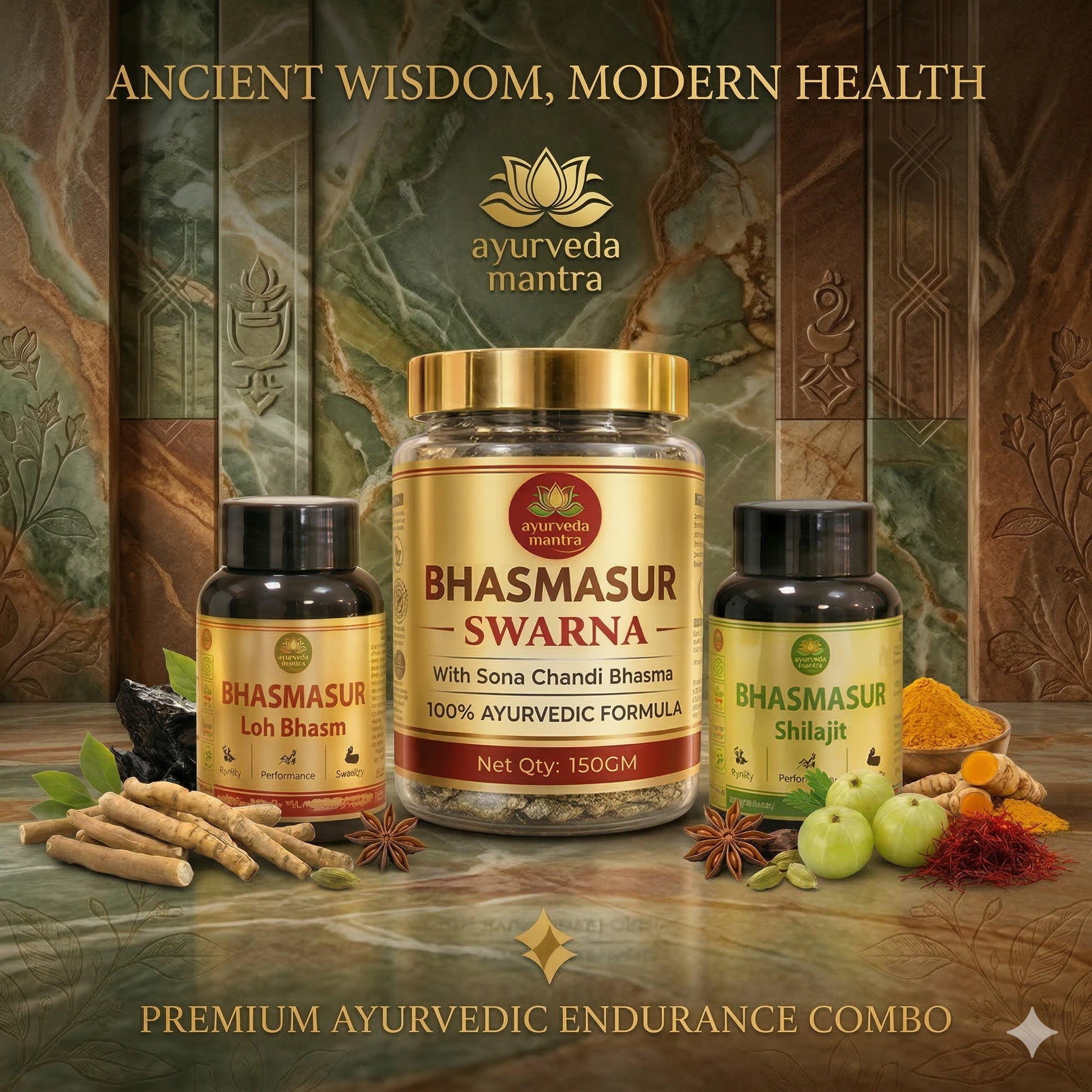 Bhasmasur Swarna Combo - Premium Vitality Kit (Shilajit & Loh Basam Free)