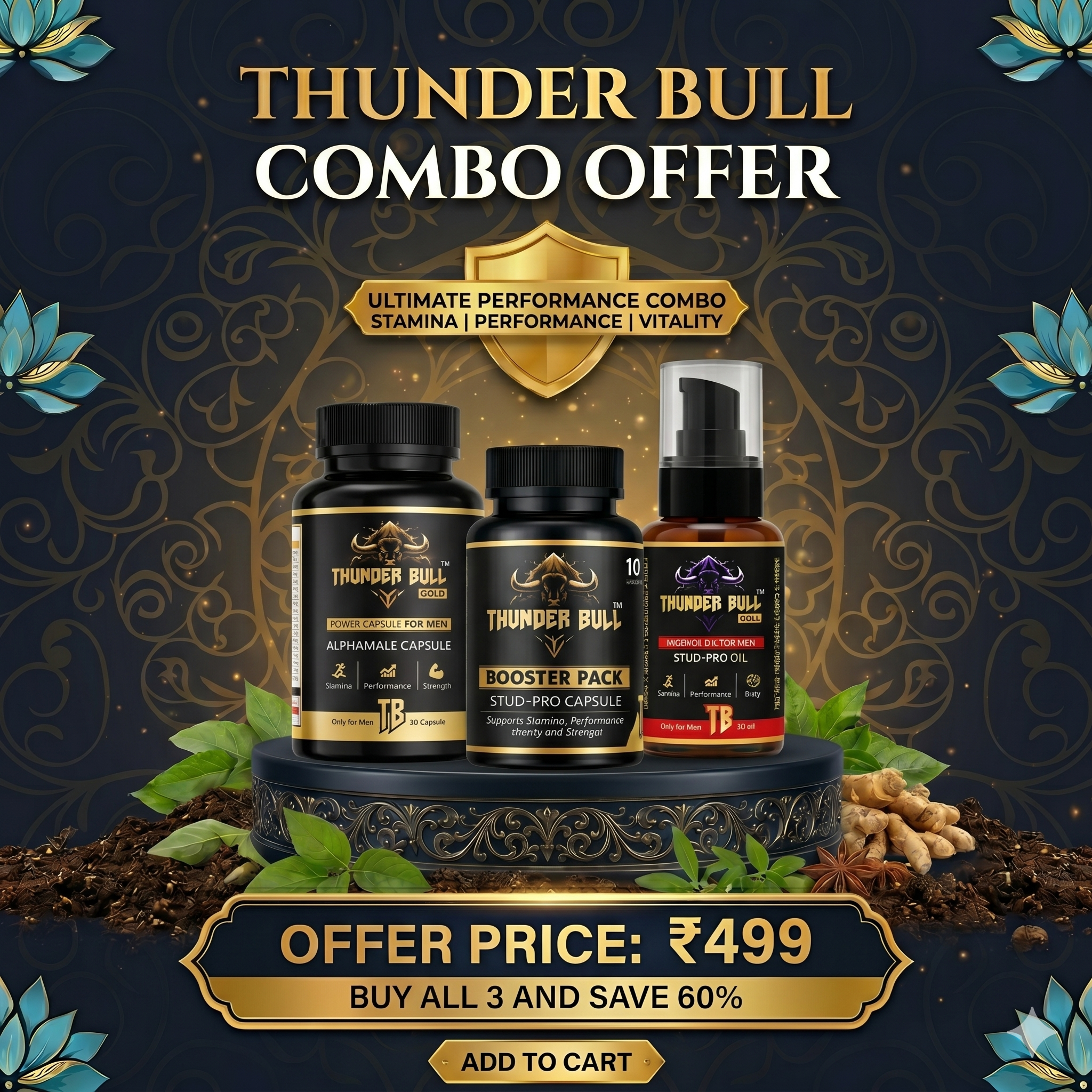 Thunder Bull Gold Performance Megacombo – Alphamale Capsules, Stud-Pro Capsules & Stud-Pro Oil (Save 60%)